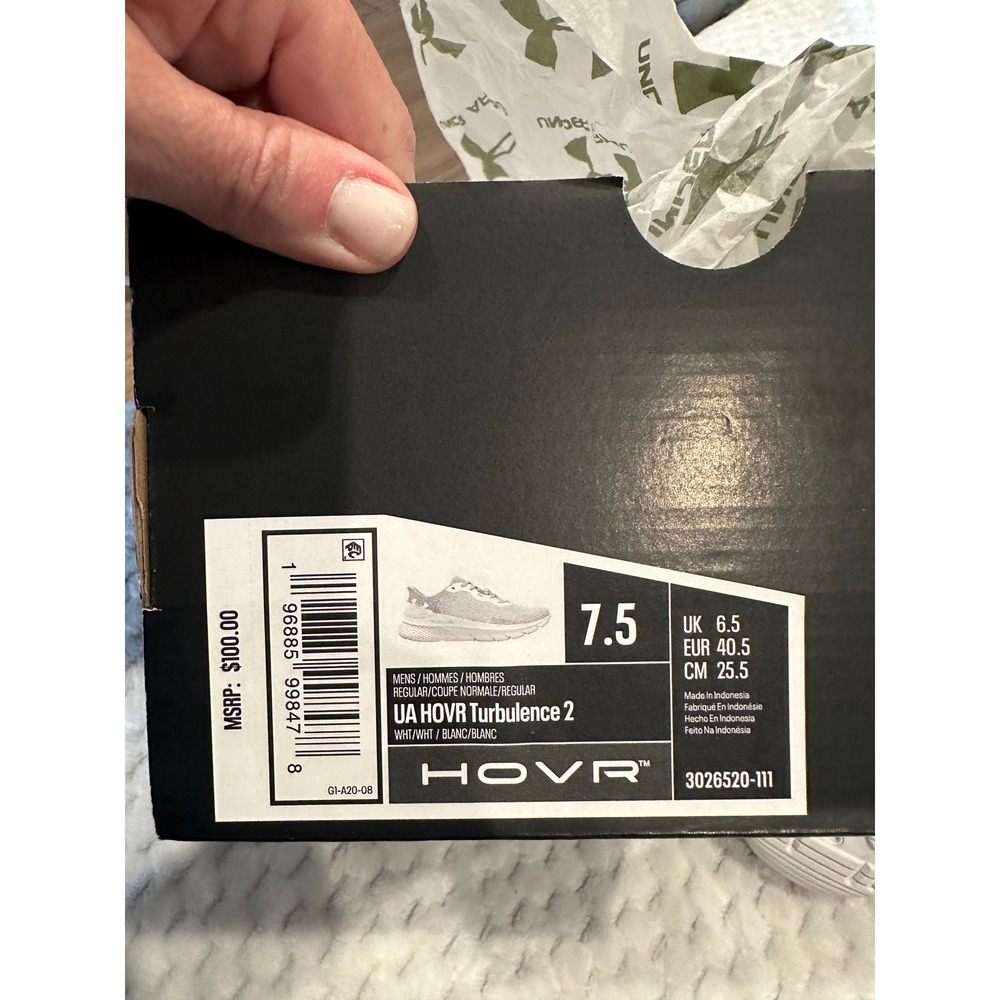 Under Armour HOVR Turbulence 2 Running Shoes White Grey 3026520-111 Mens 7.5 - Picture 2 of 12
